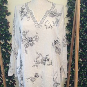 Chico's Black and White Embroidered Blouse Size 3